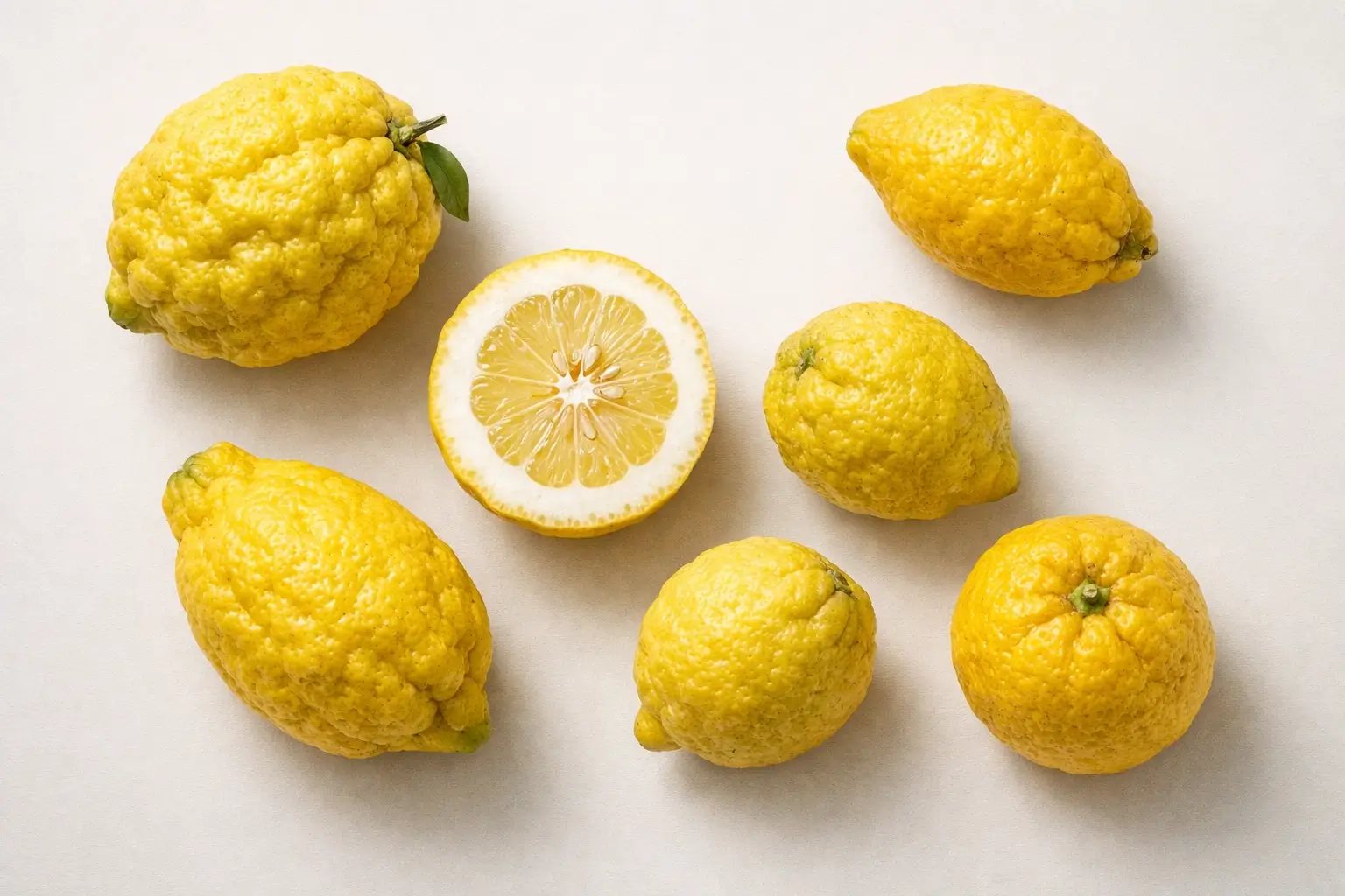 Des cédrats vue de haut sur un plan blanc